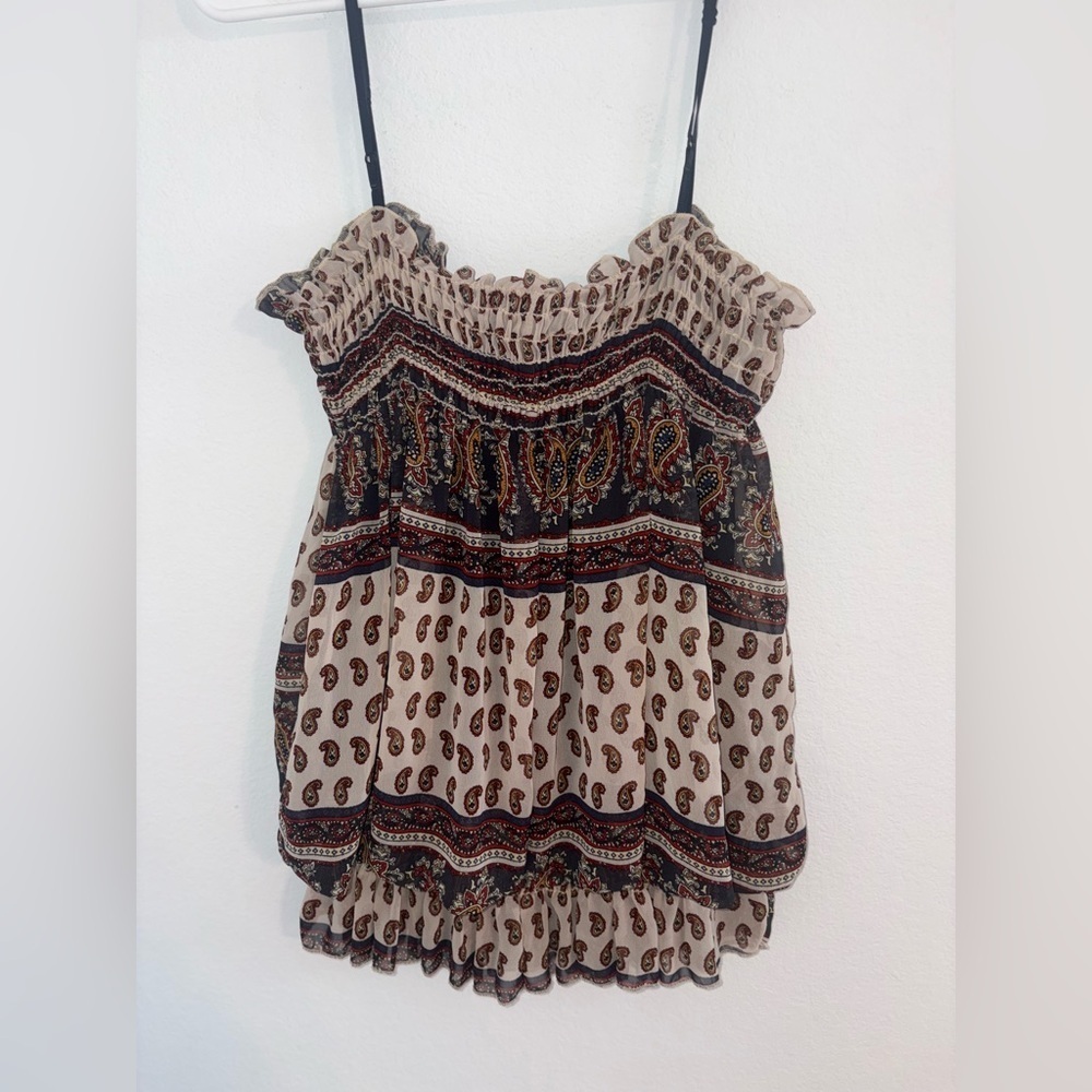 Boho Paisley Tiered Smocked Camisole Blouse - Picture 2 of 8